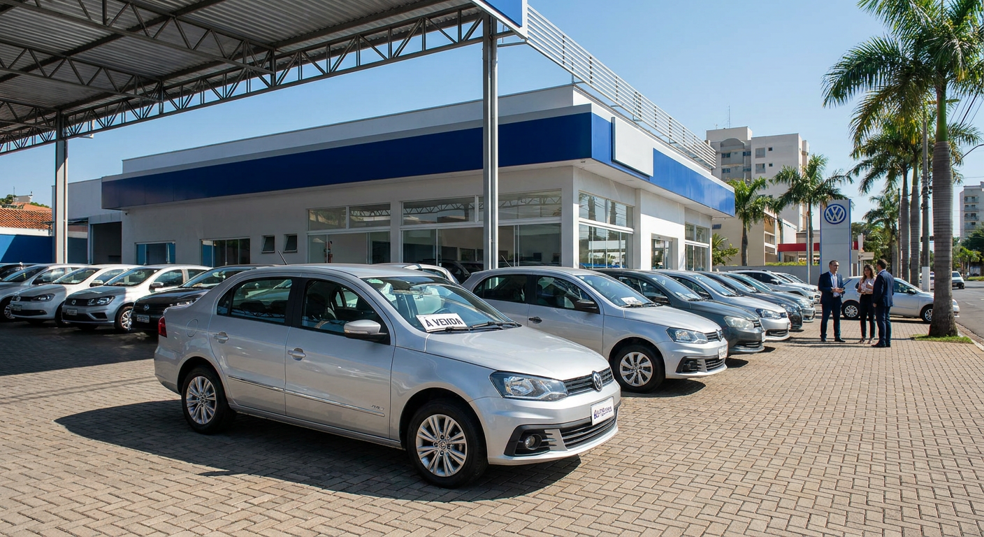 Carros seminovos e usados no pátio de uma revenda, ilustrando como precificar carros usados corretamente. Carros seminovos e usados no pátio de uma revenda, ilustrando como precificar carros usados corretamente.